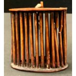 A Chinese Cricket cage, bamboo, oval pokerwork ends, 7.5cm x 7cm