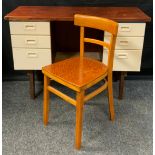 A mid 20th century office desk, three drawer pillars, splayed feet, 76cm high, 112cm wide, 45cm