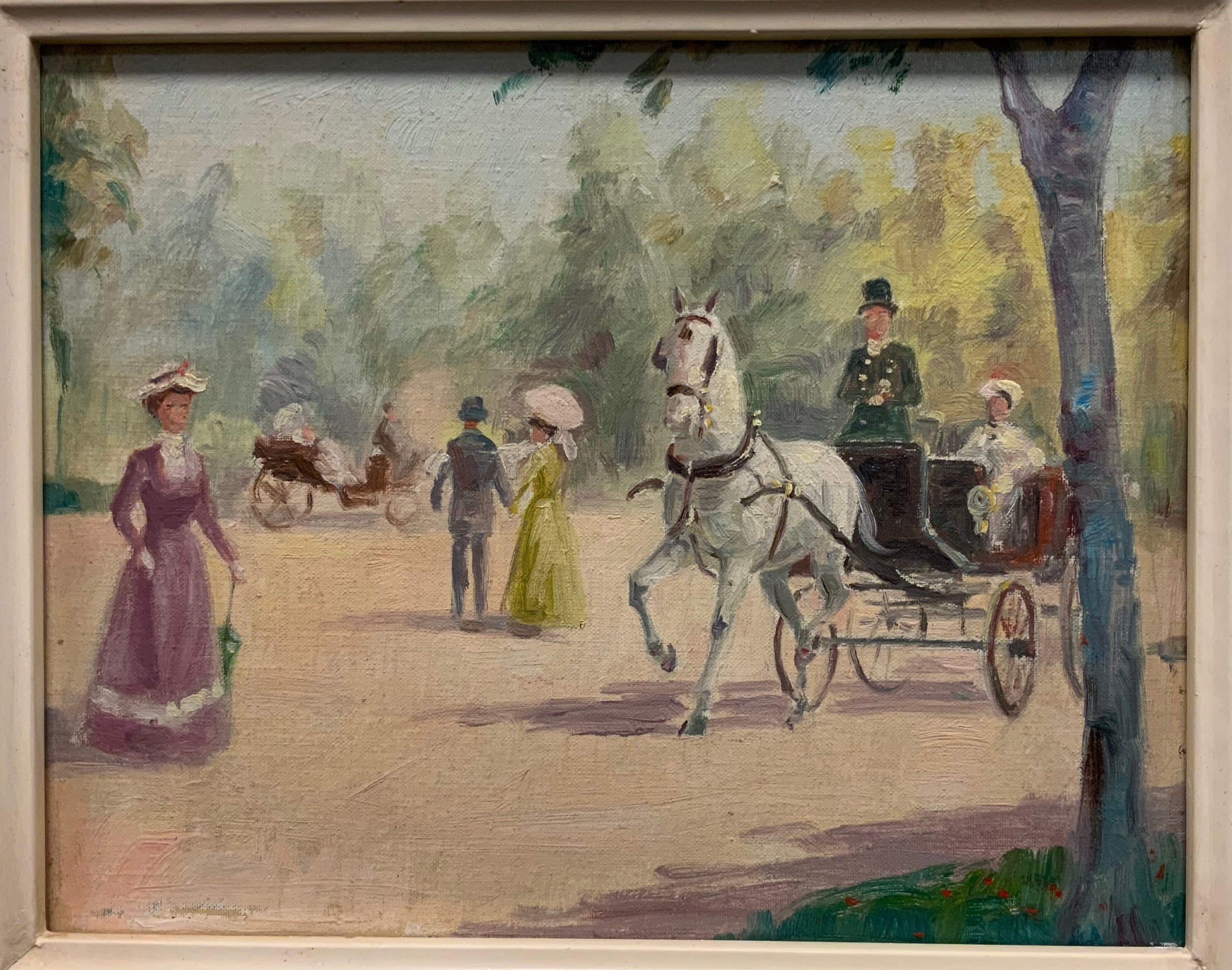 Continental school, Figures in a Park, Paris, oil on canvas, 20.5cm x 26cm.