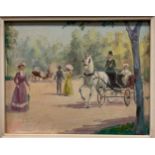 Continental school, Figures in a Park, Paris, oil on canvas, 20.5cm x 26cm.