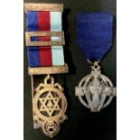 Masonic Interest - a Hallstone jewel hallmarked silver medal, on deep blue ribbon, lodge No 1708,