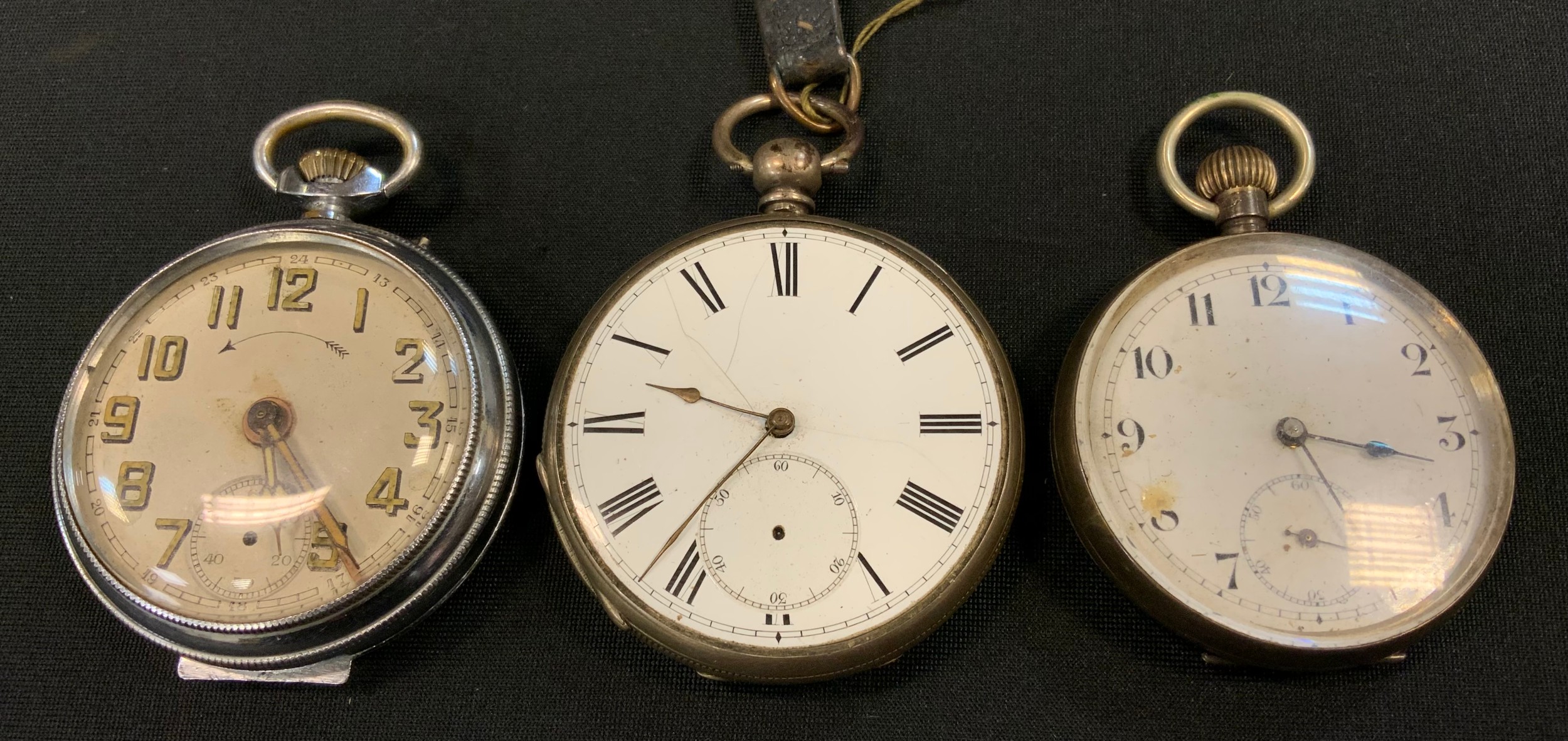 A continental 925 silver open face pocket watch; others stamped fine silver; Chrome cased (3)