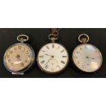 A continental 925 silver open face pocket watch; others stamped fine silver; Chrome cased (3)