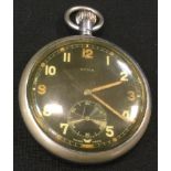 A World War II British Cyma military pocket watch, subsidiary dial, Arabic numerals, the G.S.T.P.