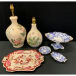 Ceramics - Royal Crown Derby Mikado oval comport, petal dish etc; Holkham pottery table lamps etc