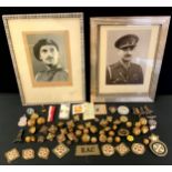 Military Buttons; cap badges; black and white photographs