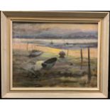 Philip Scott, Estuary at low tide, signed, oil on board, 34cm x 44cm.