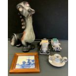 A comical fire side dog, Woeful Hound; a Stapleton House stoneware chamberstick, with mouse reading;