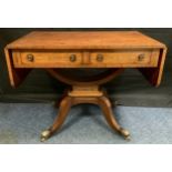 A Reproduction mahogany brass inlaid sofa table, two frieze drawers, 72.5cm high, 103cm long, 56cm