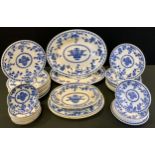 A Mintons Delft pattern part dinner service, including serving plates, printed marks