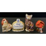 A Royal Crown Derby paperweight, Majestic Cat, printed mark, gold stopper; others, Squirrel, King