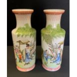 A pair of Chinese vases, painted with figures and attendants in garden, character marks (2)