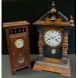 Clocks - a German Jungians mantel clock, cream dial, Roman numerals, twin winding holes , 48.5cm