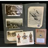 Postcards - an album of World War I period military postcards inc Trenches, Regimental Badges,