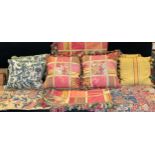 A pair of Passamaneria Tosca cushions; others, tapestry; a throw; etc
