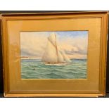G. Wilson, Racing Yacht off the White Cliffs, signed, oil on board, 22cm x 29cm.
