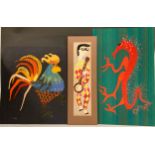 Pat Mears, 'Dai Dragon', fabric collage, 40.5cm x 60cm; Maye, 'Cock', fabric collage, 53cm x 50.5cm;