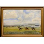 H. S. Buxton, Running out, Epsom Downs, signed, oil on board, 49cm x 76cm.