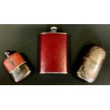 An Edwardian silver plated hip flask, pull cup cover, chased floral decoration, PA & SS; others