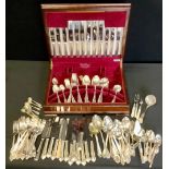 A Viners canteen of cutlery, mahogany case; other flatware