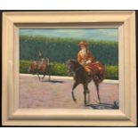 Jackie Henderson, Mid Summer day's Dressage, signed, oil on board, 44cm x 55cm.
