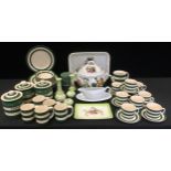 A T G Green Cloverleaf pattern part table service inc Teapot, cups, saucers, mugs etc; Portmerion