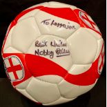 Football - autographs, an England football, signed by Nobby Stiles, to Lorraine, soft cloth pouch