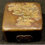 A Japanese Meiji bronze and gilt pill box, 3cm wide