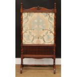 A late Victorian mahogany fire screen, attributed to George Washington Jack for Morris & Co., shaped