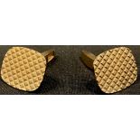 A pair of 9ct gold gentleman's rounded rectangular cuff links, engine turned, 10.5g