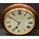 A Victorian mahogany school or station clock, fusee movement, John Perry, Nottingham, 37cm diameter