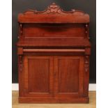 A Victorian mahogany chiffonier, shaped superstructure with shaped shelf, oversailing top above a
