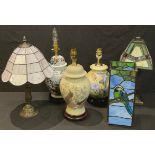 A Tiffany style table lamp; another; Japanese style porcelain table lamps; etc (6)