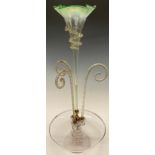 A Victorian glass epergne, uranium glass trumpet, 59cm high