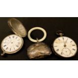 An EPNS baby's rattle as a rabbit; a silver open face pocket watch, London 1871; another pocket