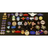 A collection of enamel badges including motoring, Hornby, AFS, etc (approx 40)