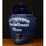 Advertising - a Bourne Denby Schweppes two handled dispensing jar with screw cover, glazed in