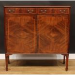 A Sheraton Revival satinwood cross banded mahogany side cabinet, by Maple & Co, canted rectangular