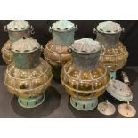 A set of five blown amber glass lanterns, DHR England, fitted for electricity