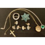 Six Victorian enamel clasps; a turquoise star brooch; a Georgian silver stone set buckle; a 9ct