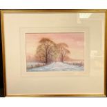 Duncan Palmar Winter Sunset signed, titled and signed to verso, dated'88, watercolour, 19cm x 28cm