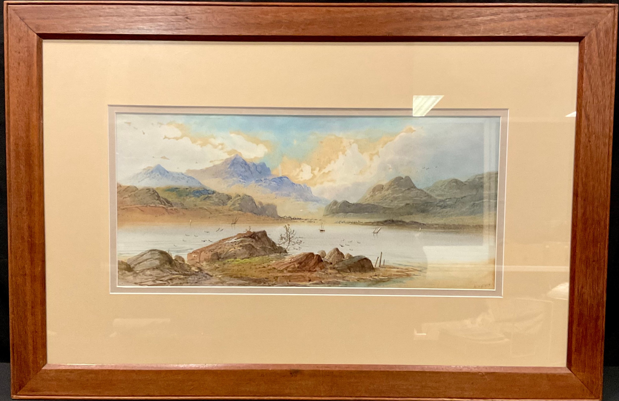 William Henry Earp (1831-1914) A Quiet Lake signed, watercolour, 24cm x 52cm