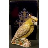A Royal Crown Derby paperweight, Citron Cockatoo, gold stopper, certificate, boxed