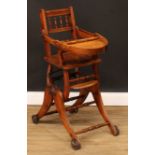 A late Victorian child's metamorphic combination high chair, stroller and rocking chair, 92cm
