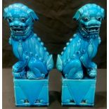 A pair of Chinese turquoise temple lions, 30.5cm high