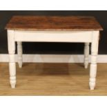 A 19th century scrub top table, turned legs, 71cm high, 106cm long, 75.5cm wide