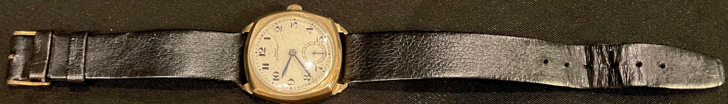 A 9ct gold Rone Sportsman watch, white dial with Arabic numerals, subsidiary seconds dial, the - Image 2 of 2