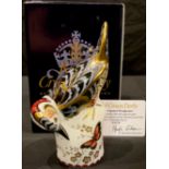 A Royal Crown Derby paperweight, Greater Spotted Woodpecker, Connaught House exclusive, limited