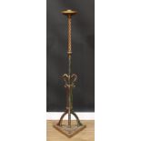 A Gothic Revival Easter candlestick, attributed to E. W. Pugin, traces of paint and gilding, 159.5cm