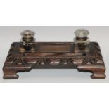 An Edwardian salvaged oak inkstand, the copper presentation plaque inscribed The Tower of the